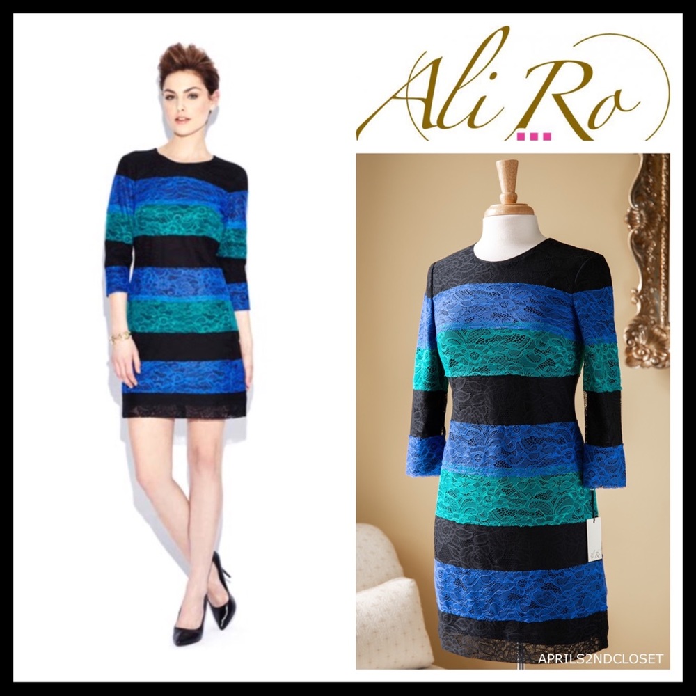 COCKTAIL MINI DRESS BLACK EMERALD GREEN COBALT BLUE LACE SHIFT KNIT DRESS A2C